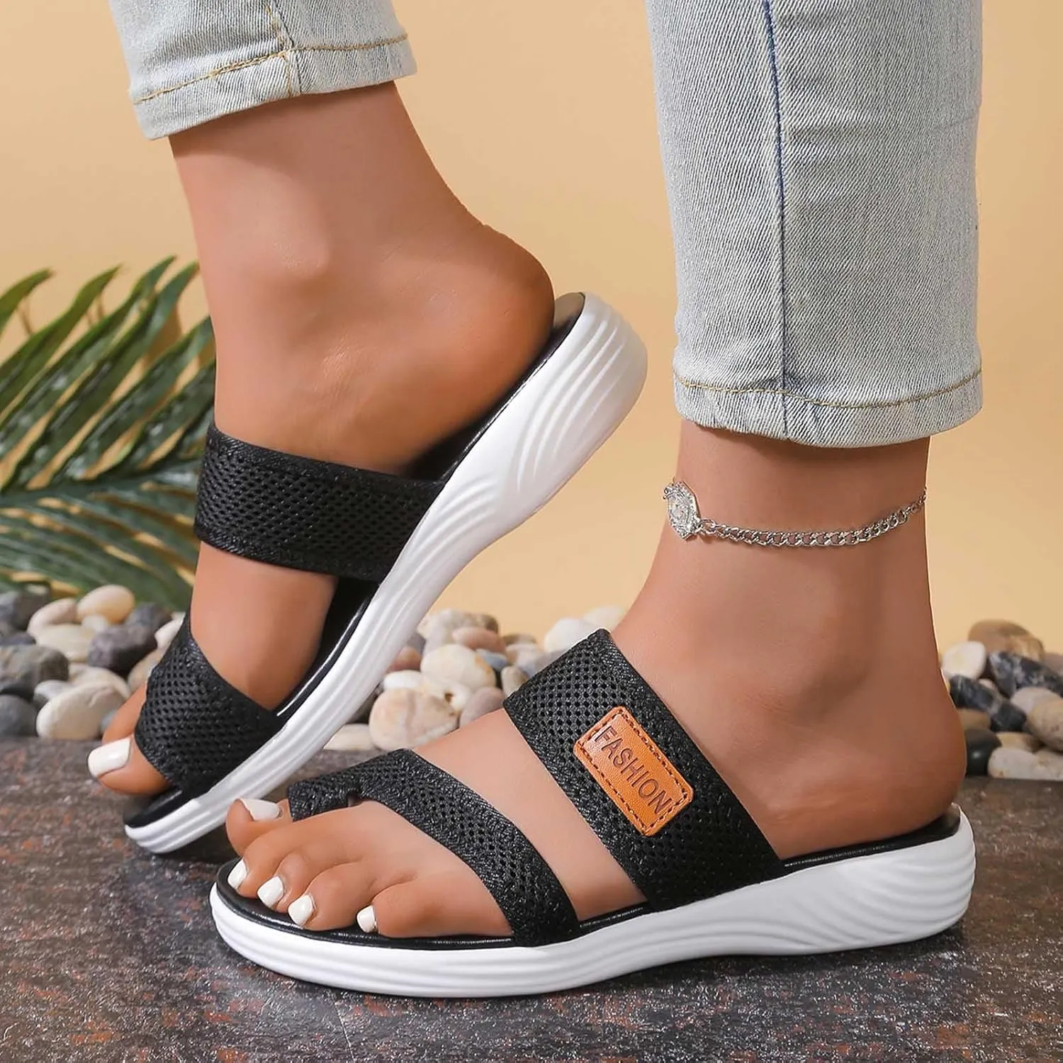 Orthopedic Sandals for Women Breathable Mesh Slide Flip Flops Arch Support Sandals Comfortable Beach Sandals