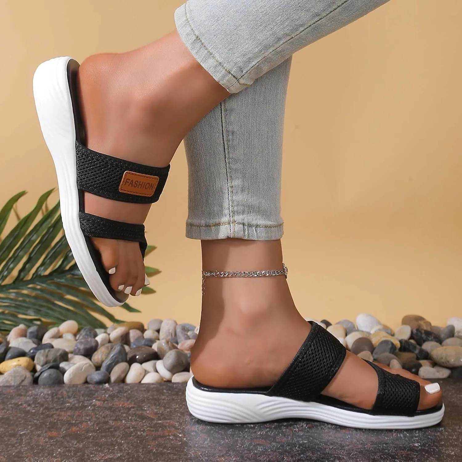Orthopedic Sandals for Women Breathable Mesh Slide Flip Flops Arch Support Sandals Comfortable Beach Sandals