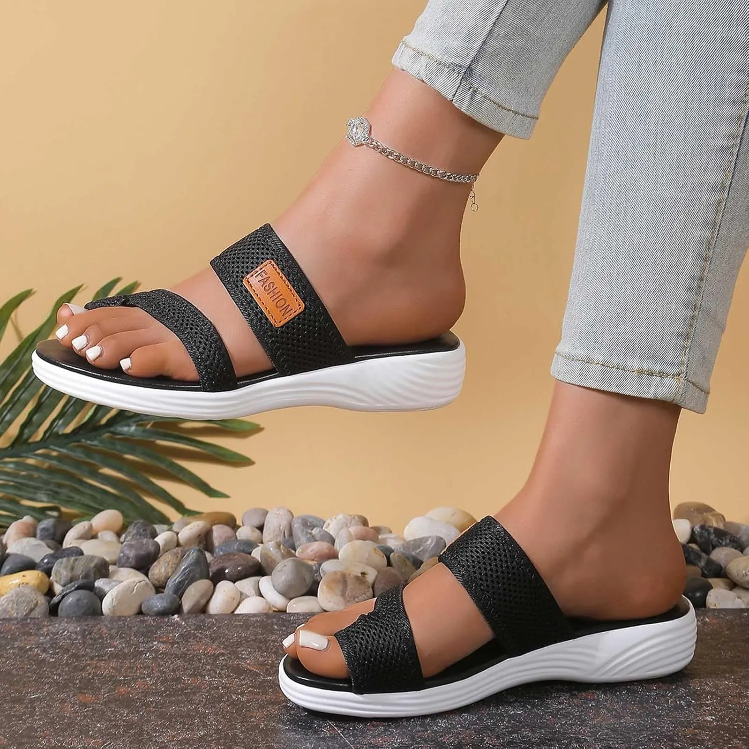 Orthopedic Sandals for Women Breathable Mesh Slide Flip Flops Arch Support Sandals Comfortable Beach Sandals