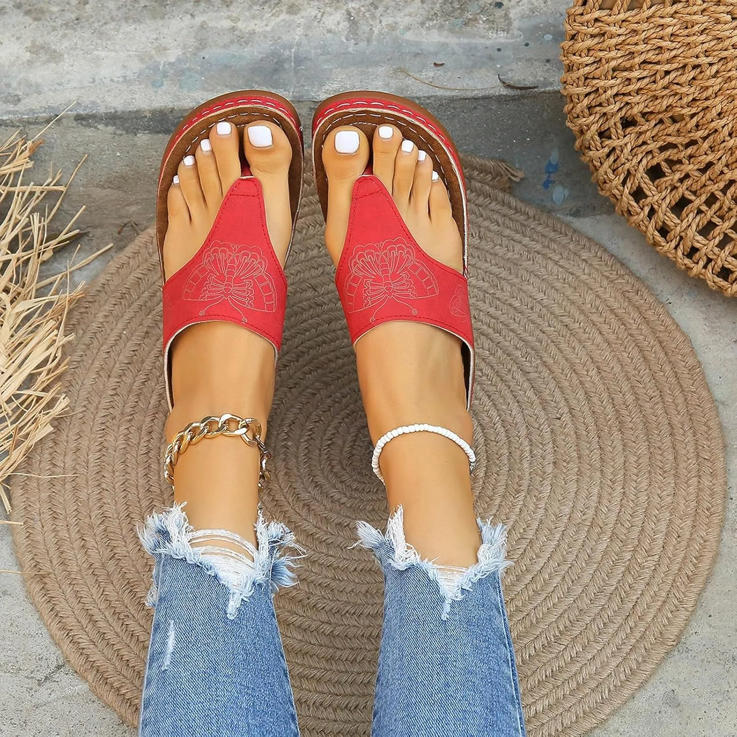 Orthopedic Sandals for Women Wide Width Comfort Orthotic Flip Flops with Arch Support Wedge Sandals Womens Walking Thong Sandals Fashion Slip on Beach Sandals Platform Sandals Dressy Summer