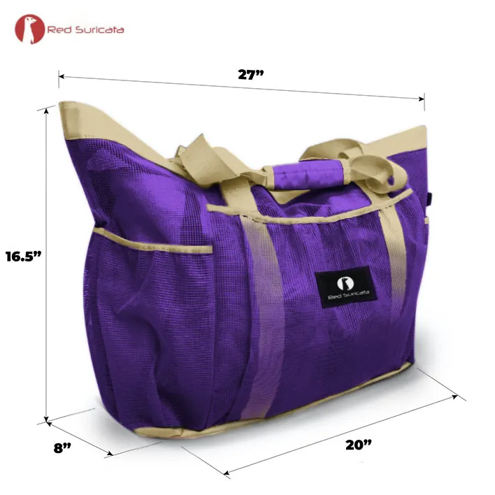 Red Suricata XL Mesh Beach Bag Tote -  Purple & Beige