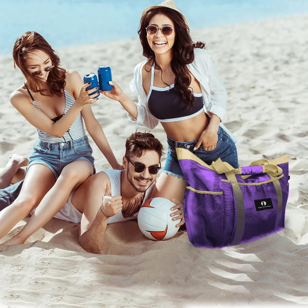 Red Suricata XL Mesh Beach Bag Tote -  Purple & Beige