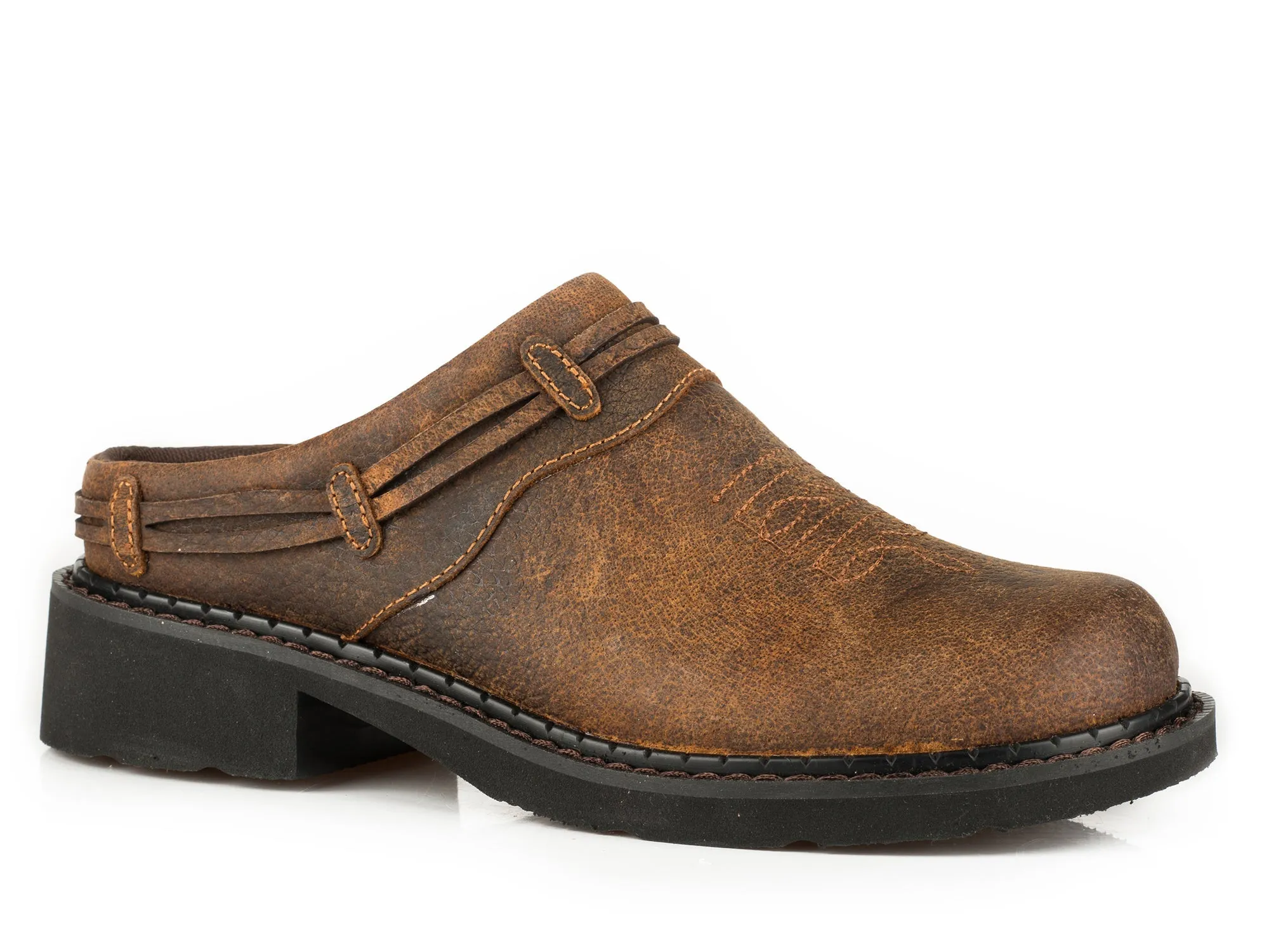 Roper Womens Laces Crazy Horse Leather Mules Shoes