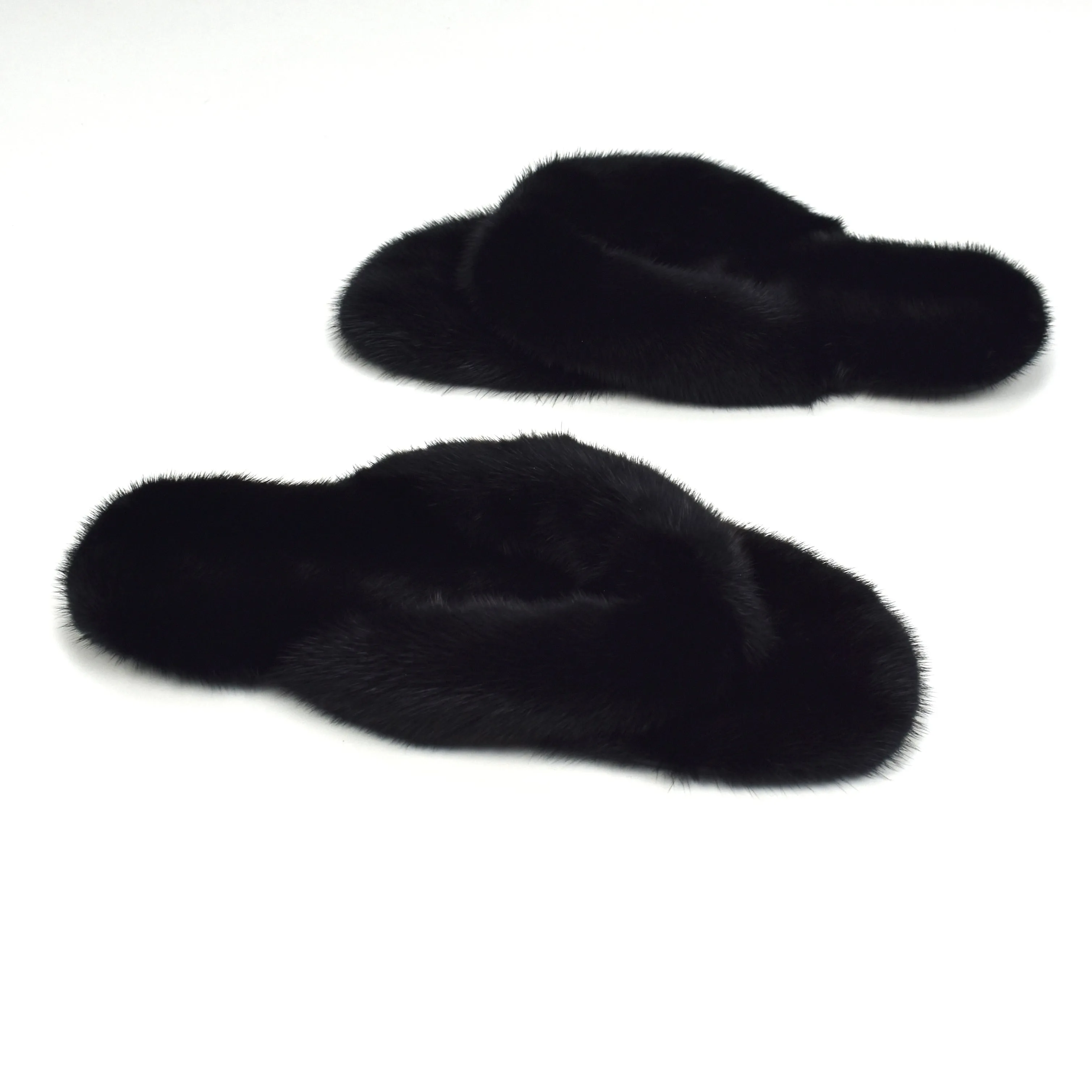 Saint Laurent - Black Genuine Fur Pepe Flip Flops