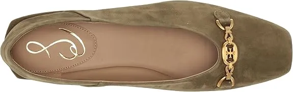 Sam Edelman Kimmi Olive Branch Squared Toe Block Heeled Slip On Ballet Flats