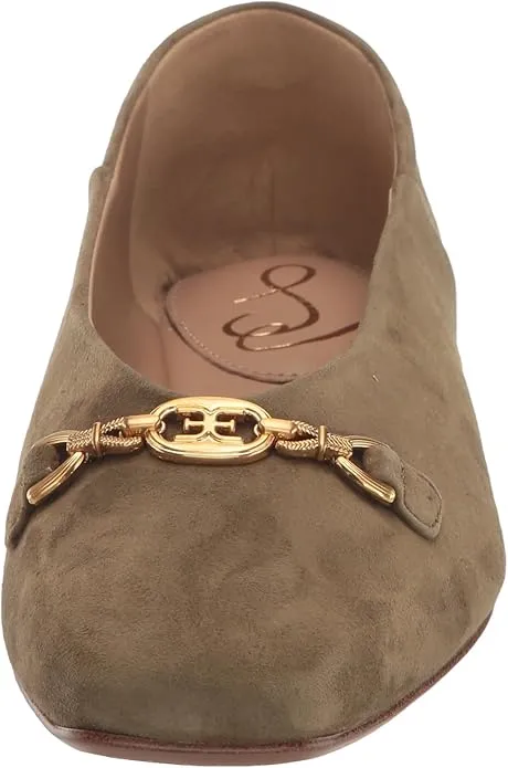 Sam Edelman Kimmi Olive Branch Squared Toe Block Heeled Slip On Ballet Flats