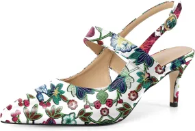 SAMMITOP Womens Slingback Kitten Heels Closed Pointed Toe Ankle Strap Pumps Elegant Casual Wedding Office Dressy Shoes 2.5 Inch
