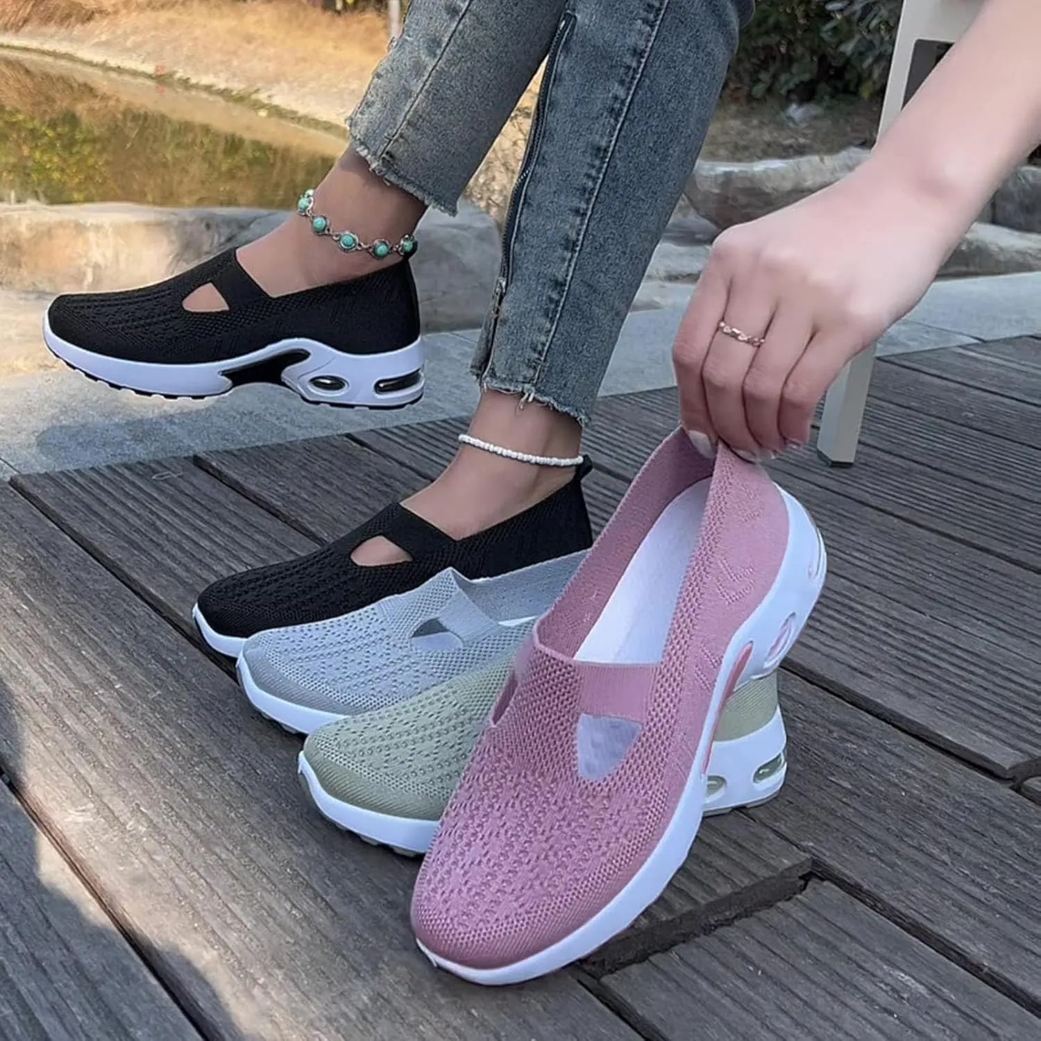 Sandals for Women Orthopedic Lightweight Sandals Wide Width Breathable Walking Sandal Comfortable Slip on Sneakers