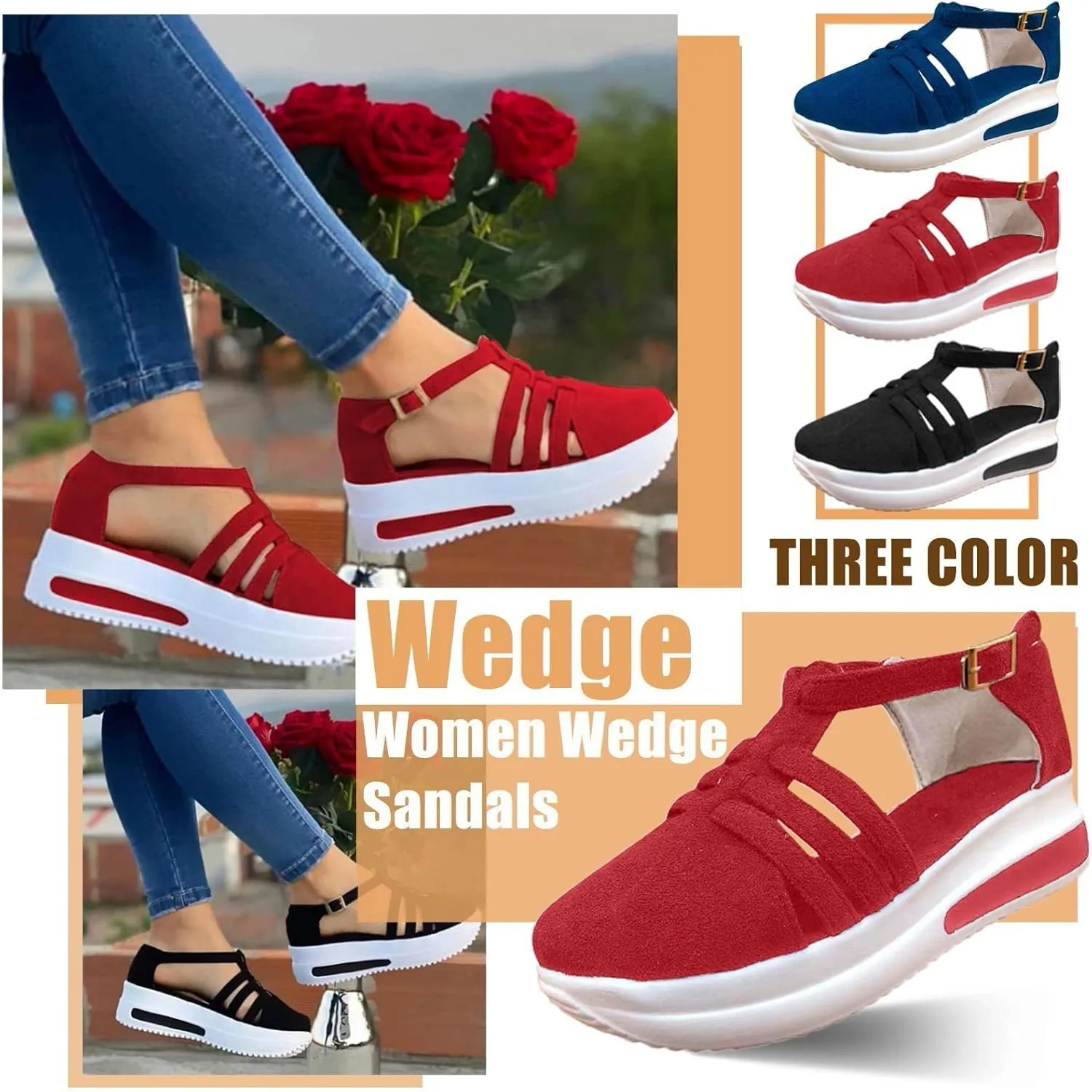 Sandals Women Fashion, Sandals Women Wedge Casual Breathable Flat Slippers Open Toe Outdoor Beach Sandals