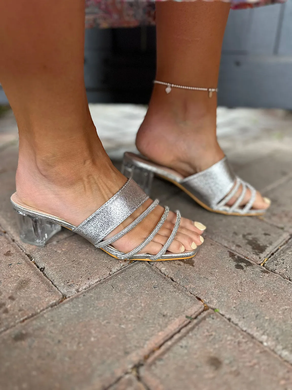Silver Diamante Multi Strap Heels