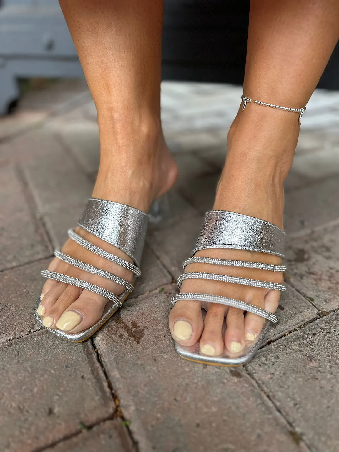 Silver Diamante Multi Strap Heels