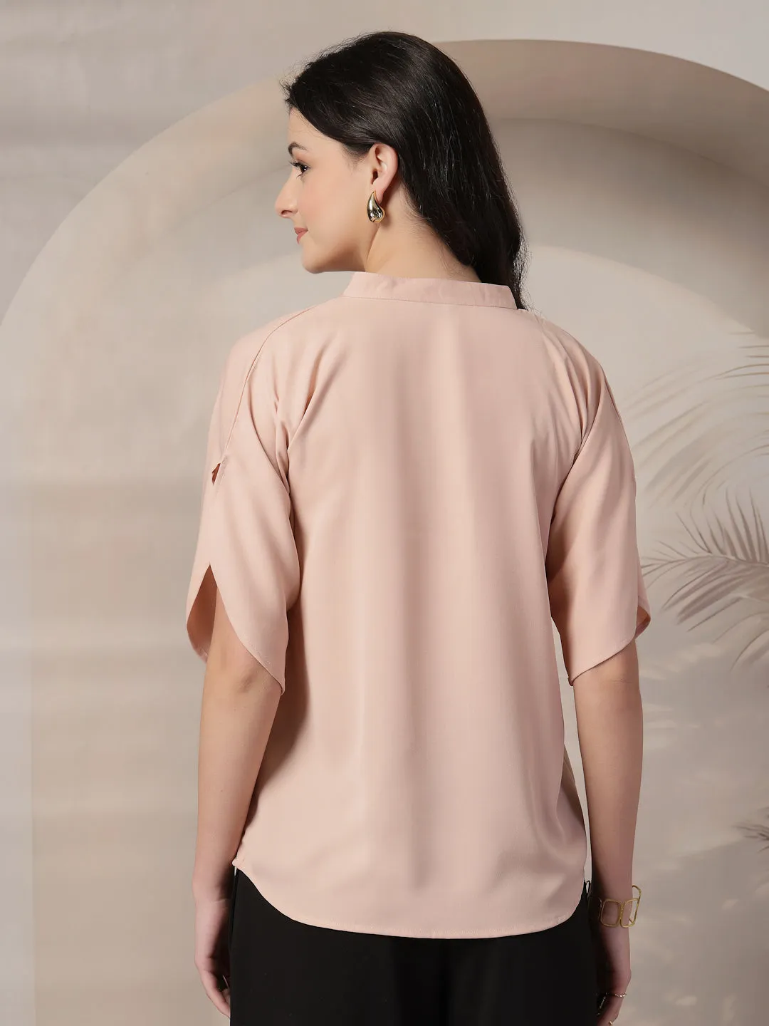 Style Quotient Women Solid Nude Polymoss Formal Top