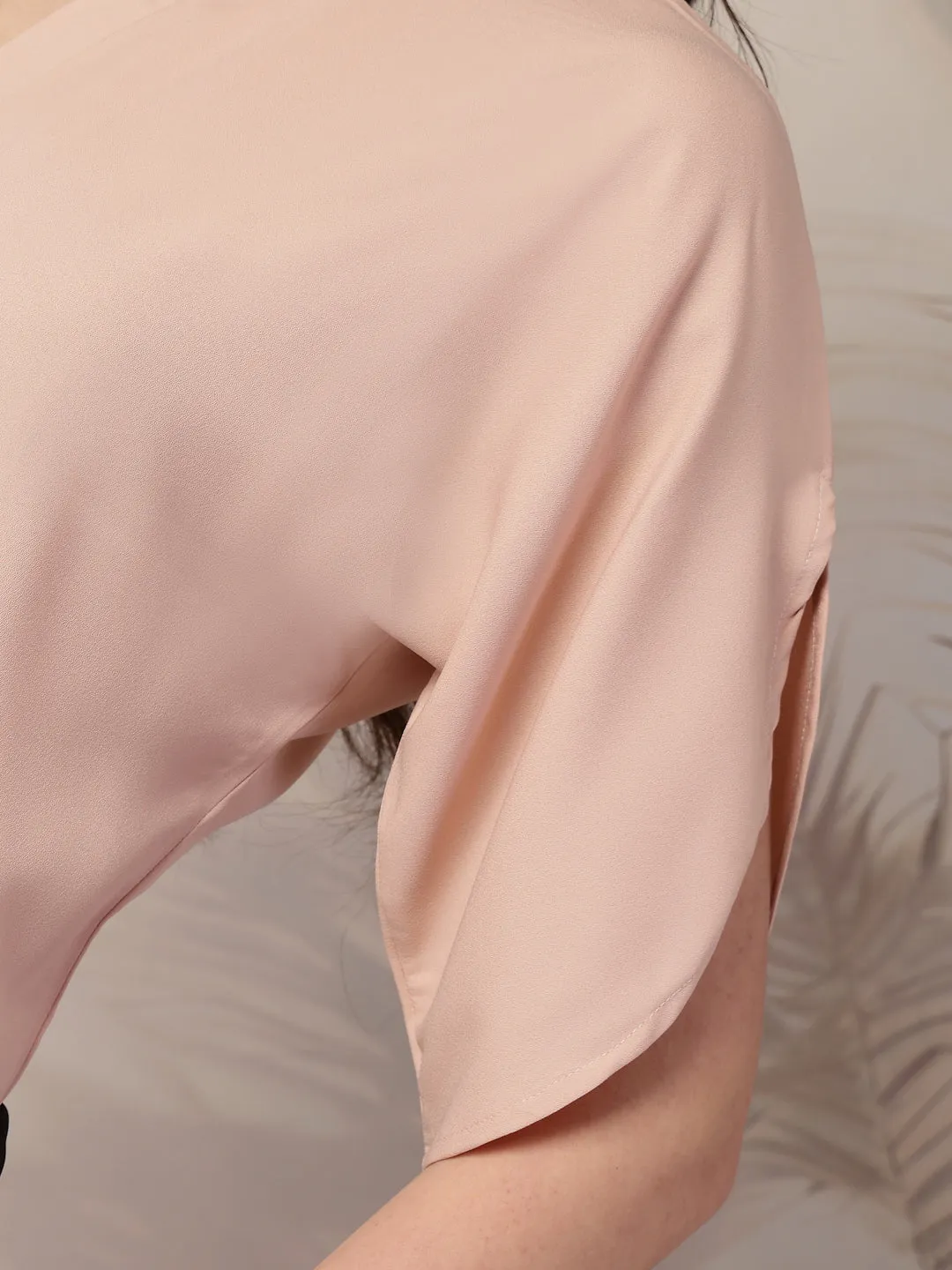 Style Quotient Women Solid Nude Polymoss Formal Top
