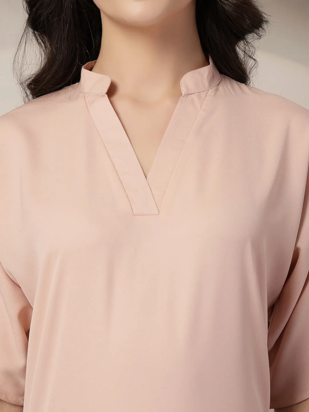 Style Quotient Women Solid Nude Polymoss Formal Top