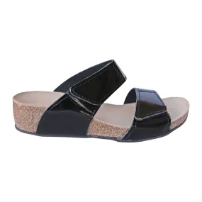 T86: 2 straps glossy black ladies orthotic wedge sandals