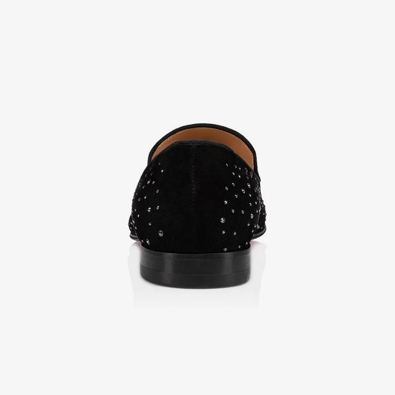 Velvet Black Rihestone Mens Slip On Loafers