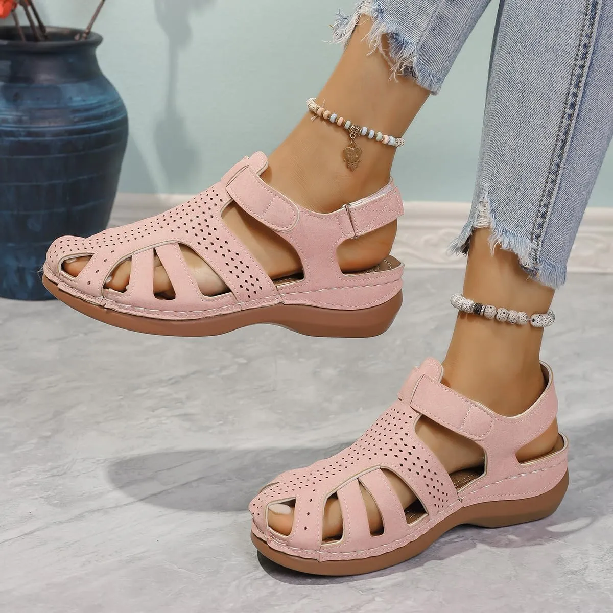 Wedge Orthopedic Sandals for Women Comfortable Closed Toe Summer Sandals Comfortable Hollow Out Sandal with Arch Support