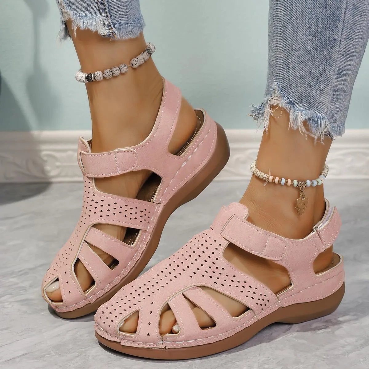 Wedge Orthopedic Sandals for Women Comfortable Closed Toe Summer Sandals Comfortable Hollow Out Sandal with Arch Support