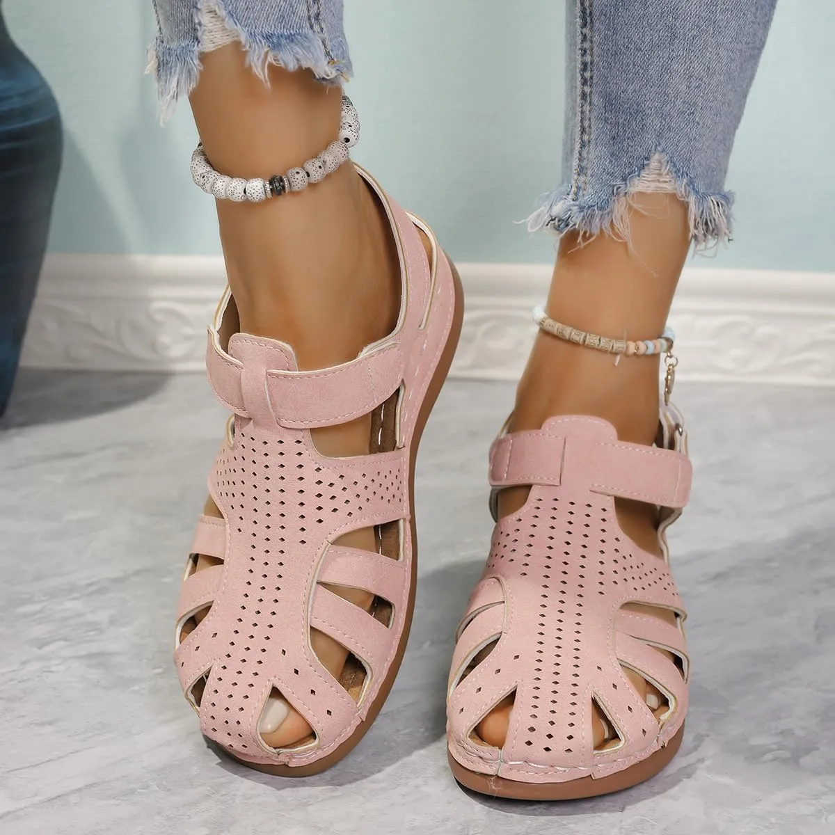Wedge Orthopedic Sandals for Women Comfortable Closed Toe Summer Sandals Comfortable Hollow Out Sandal with Arch Support