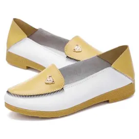 Women Casual Leather Shoes Slip-On Round Toe Loafers Soft Sole Comfortable Flats