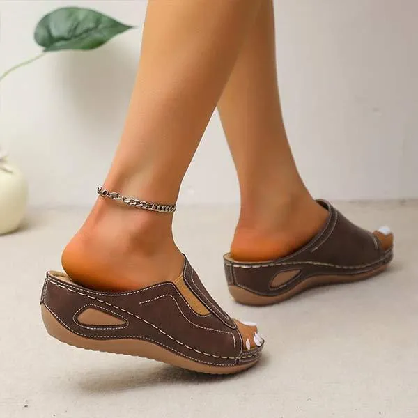 Women'S Comfortable Open Toe Wedge Slippers 61482623C