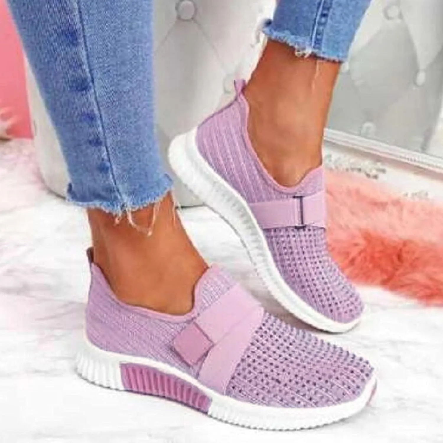 Women's Fashion Sneaker Mesh Slip On Black Non Slip Shoes for Women Comfortable Wide Tennis Shoes for Men Womens Comfortable Loafers White Sneakers for Men