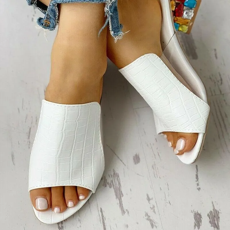 Women's peep toe clear mules sandals chunky heel arch support slide sandals
