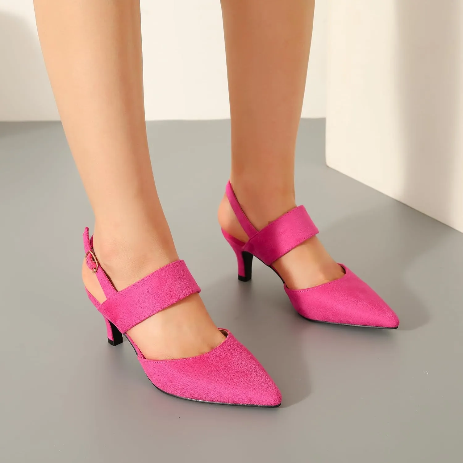 Women's Slingback Kitten Heel Pointed Toe Dress Pumps Ankle Strap Comfortable Elegant Dress Wedding Party Shoes
