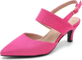 Women's Slingback Kitten Heel Pointed Toe Dress Pumps Ankle Strap Comfortable Elegant Dress Wedding Party Shoes