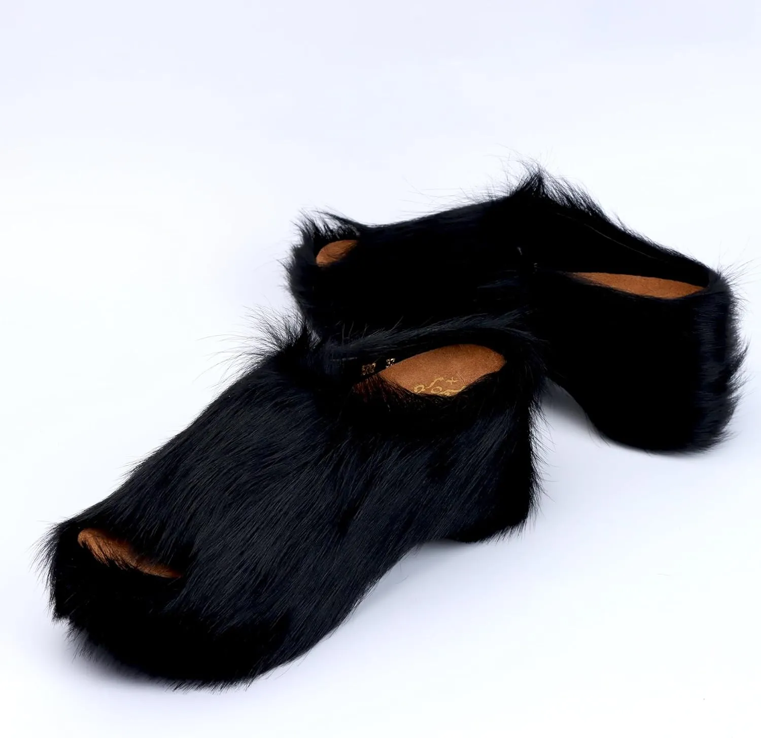 XOBZJH Long-Hair Calfskin Chunky Clog Slide for Women - Memory Foam Luxury Slip on Shoes Women's Mules & Platform Clogs,Designer Mules for Women 2024